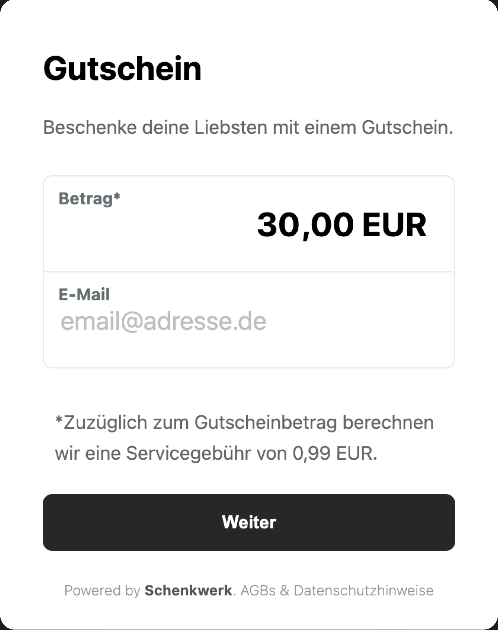 Schenkwerk Gutschein Vorderseite